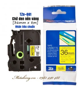 Brother TZe-S261, Khổ 36mm, Dài 8m, Black On White, Siêu Dính, Chống Thấm Nước | ⓿❾❼❼❹❼❽❹❻❻ | METAKING