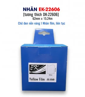 Nhãn film nhựa màu vàng EK-22606 (DK-22606), chống nước, 62mm x 15m (liên tục), tương thích DK-22606