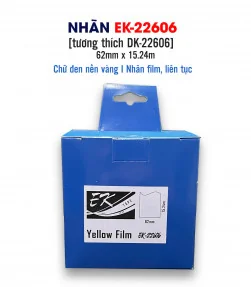 Nhãn film nhựa màu vàng EK-22606 (DK-22606), chống nước, 62mm x 15m (liên tục), tương thích DK-22606