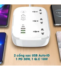 Ổ Cắm Điện Wifi Thông Minh, 3 Chấu + Sạc Nhanh Type C 30W, Cài Đặt Hẹn Giờ, Điều Khiển Từ Xa Qua App