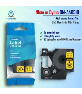Dymo DM-A40918, [9mm x 7m], Chữ đen nền vàng