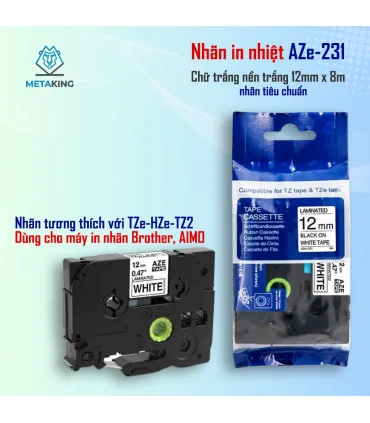 Nhãn In AZe-231 [12mm X 8m, Chữ đen trên nền trắng] | ⓿❾❼❼❹❼❽❹❻❻ | METAKING