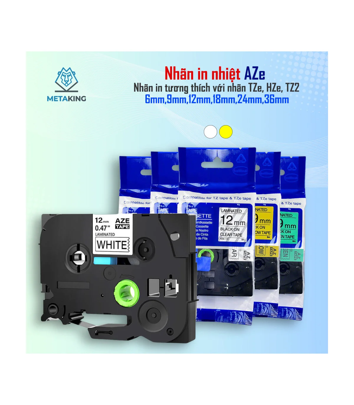 Nhãn In AZe-241 [18mm X 8m, Chữ đen trên nền trắng] | ⓿❾❼❼❹❼❽❹❻❻ | METAKING