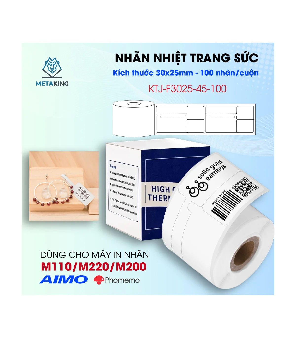 Nhãn Trang Sức 30 X 25mm, Màu Trắng, KTJ-F3025-45-100 | ⓿❾❼❼❹❼❽❹❻❻ | METAKING