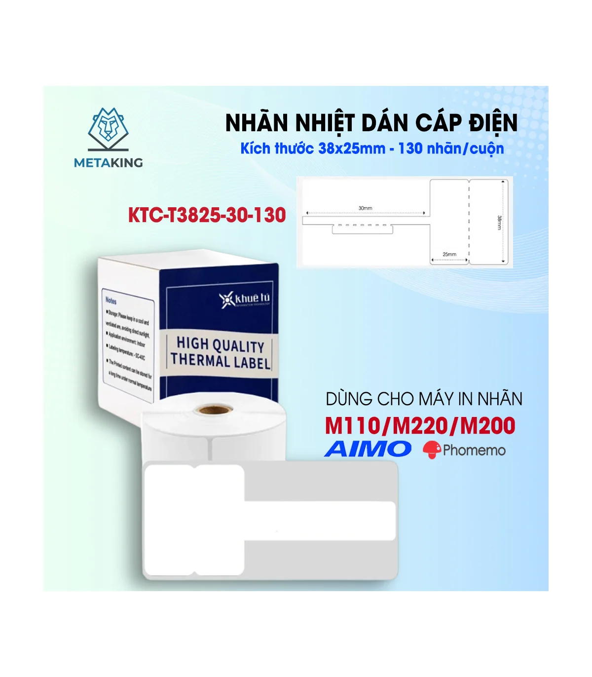 Nhãn Cáp 38 X 25mm, Màu Trắng, KTC-T3825-30-130 | ⓿❾❼❼❹❼❽❹❻❻ | METAKING