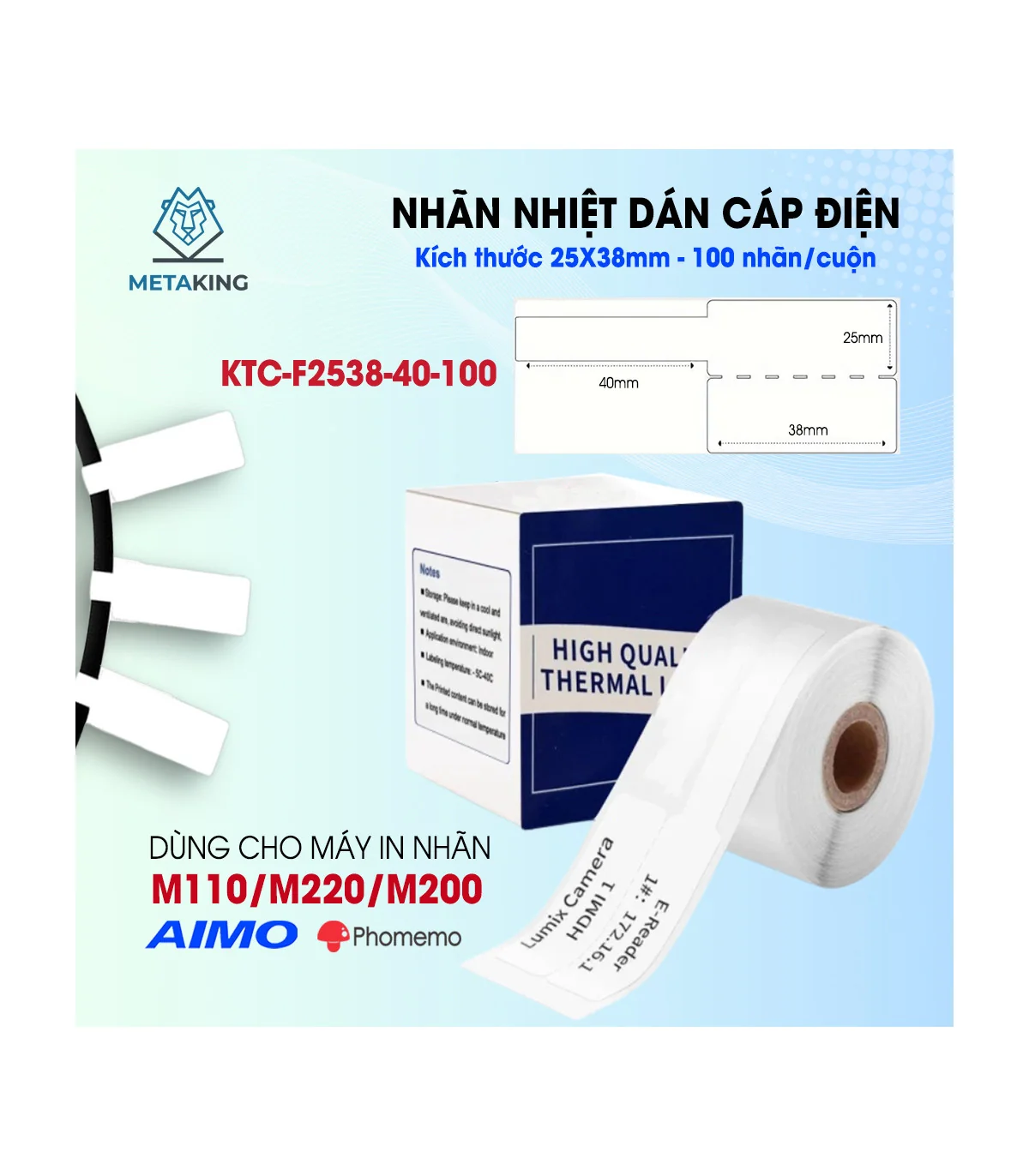 Nhãn Cáp 25 X 38mm, Màu Trắng, KTC-F2538-40-100 | ⓿❾❼❼❹❼❽❹❻❻ | METAKING