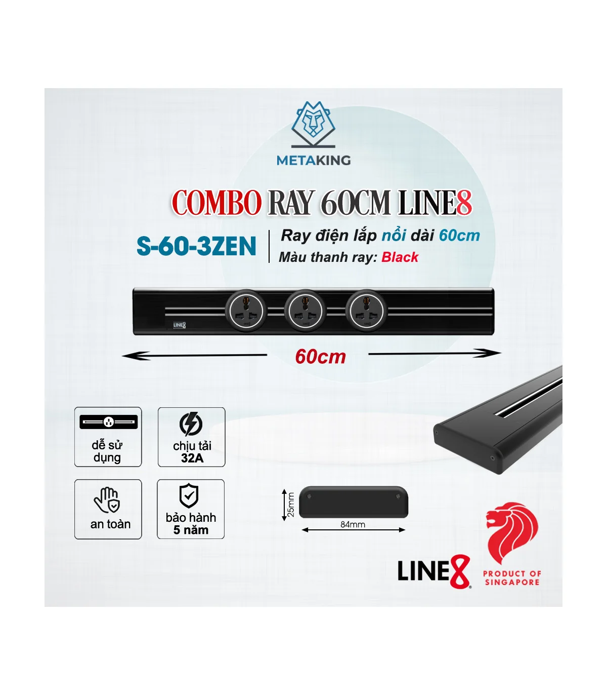 COMBO [ Ray Điện Line8 Lắp Nổi Dài 60CM + 03 Ổ Cắm Zen MLT ] | ⓿❾❼❼❹❼❽❹❻❻ | METAKING