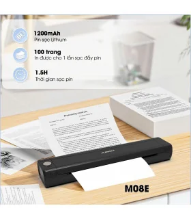 Máy In A4 Di Động M08E (A4, Giấy Nhiệt, Không Mực, Bluetooth/USB-C)