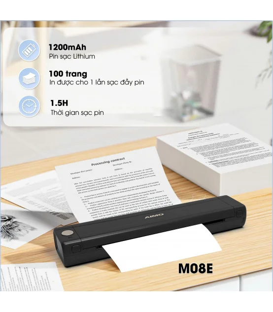 Máy In A4 Di Động M08E (A4, Giấy Nhiệt, Không Mực, Bluetooth/USB-C) | ⓿❾❼❼❹❼❽❹❻❻ | METAKING