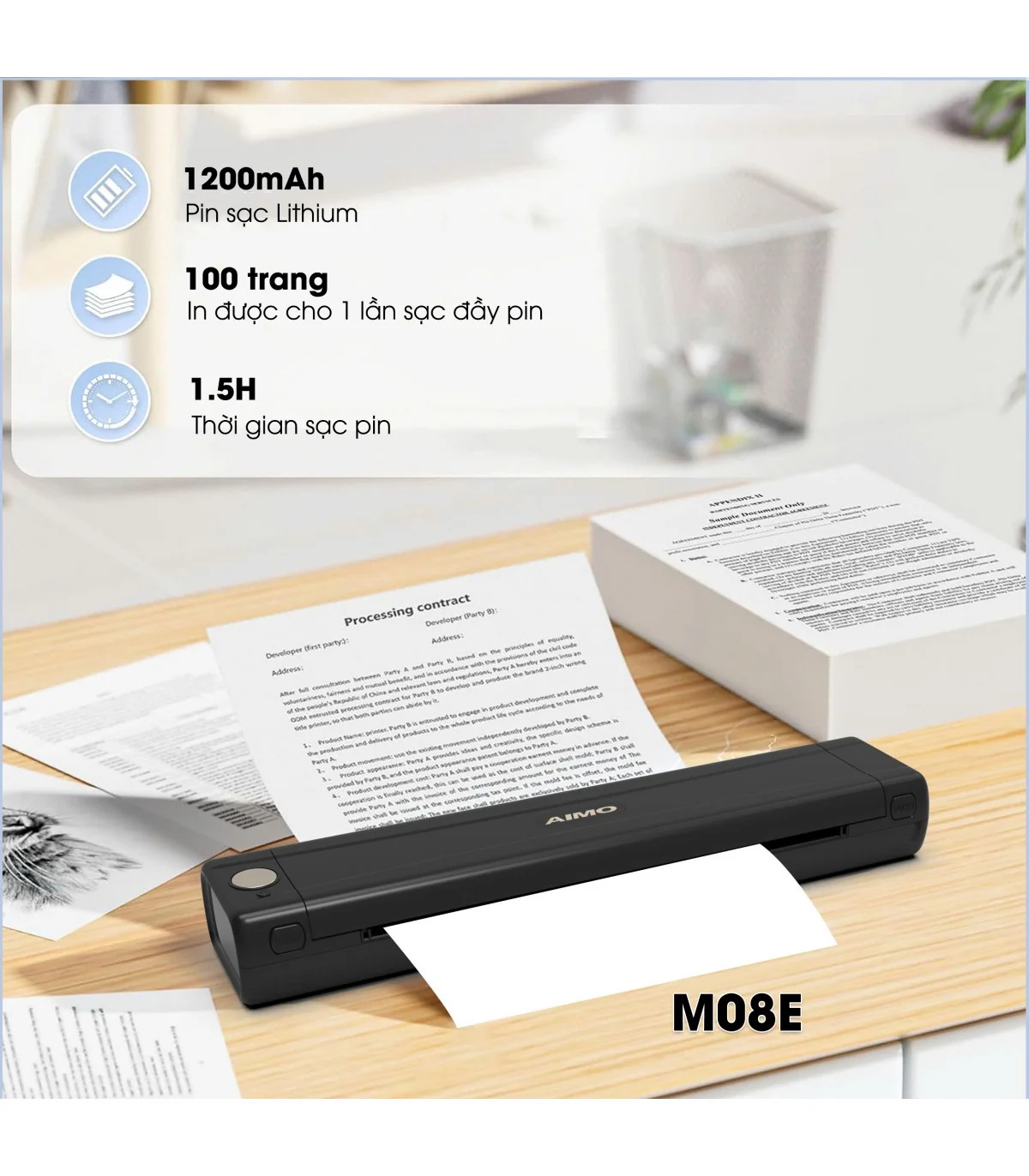 Máy In A4 Di Động M08E (A4, Giấy Nhiệt, Không Mực, Bluetooth/USB-C) | ⓿❾❼❼❹❼❽❹❻❻ | METAKING