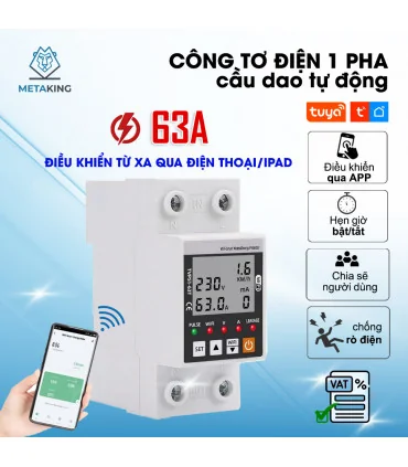 Công Tơ Điện Tử Thông Minh Wifi [ TUYA ], Chóng Rò Rỉ Điện, Đồng Hồ Đo Điện 63A, Điều Khiển Từ Xa | ⓿❾❼❼❹❼❽❹❻❻ | METAKING