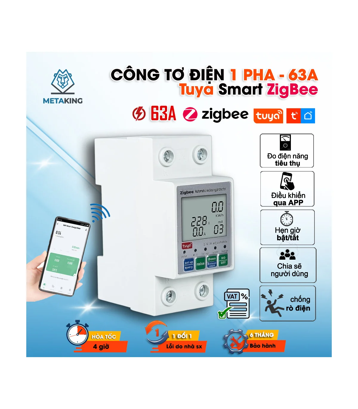 Công Tơ Điện Tuya Zigbee, Đồng Hồ Đo Điện 63A, Điều Khiển Từ Xa, Chống Rò Rỉ Điện | ⓿❾❼❼❹❼❽❹❻❻ | METAKING