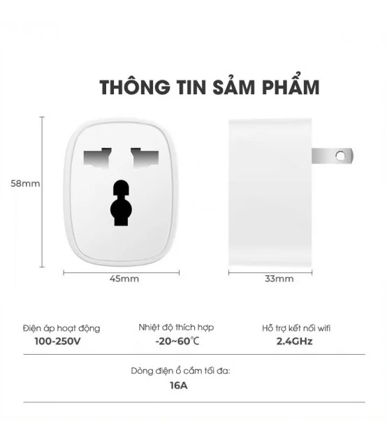 Ổ Cắm Điện Wifi 16A Tuya Thông Minh 2500W, Điều Khiển Từ Xa Qua App | ⓿❾❼❼❹❼❽❹❻❻ | METAKING