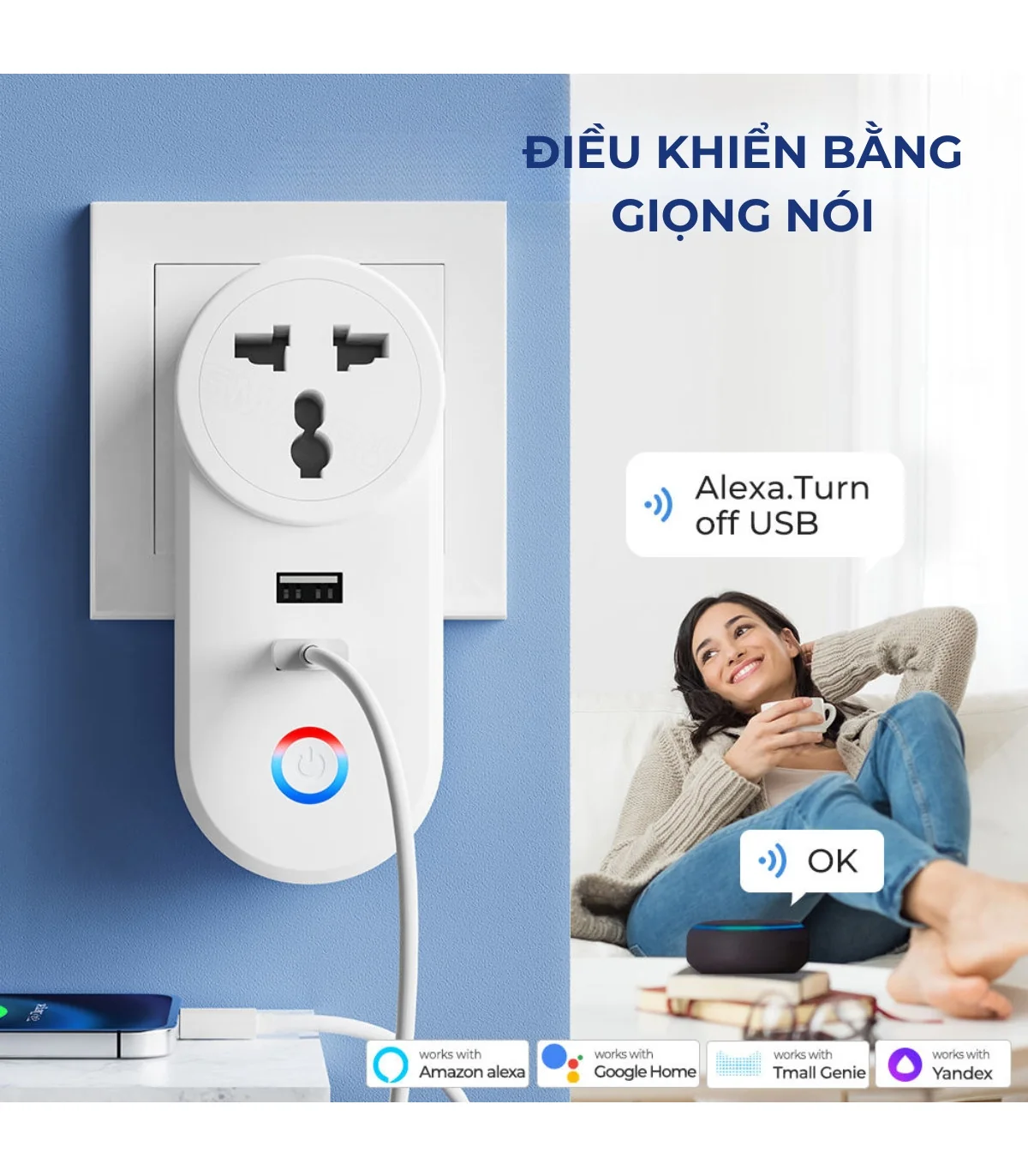 Ổ cắm điện Wifi / Sạc nhanh USB A Tuya 16A-3500W - Hẹn Giờ bật/tắt - Điều Khiển Từ Xa Qua Ứng Dụng SmartLife | ⓿❾❼❼❹❼❽❹❻❻ | METAKING