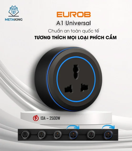 Ổ Cắm Đơn Eurob A1 Universal I Đen I BH 2 Năm | ⓿❾❼❼❹❼❽❹❻❻ | METAKING