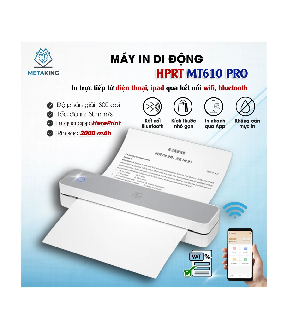 Máy in A4 Di Động HPRT MT610 | ⓿❾❼❼❹❼❽❹❻❻ | METAKING