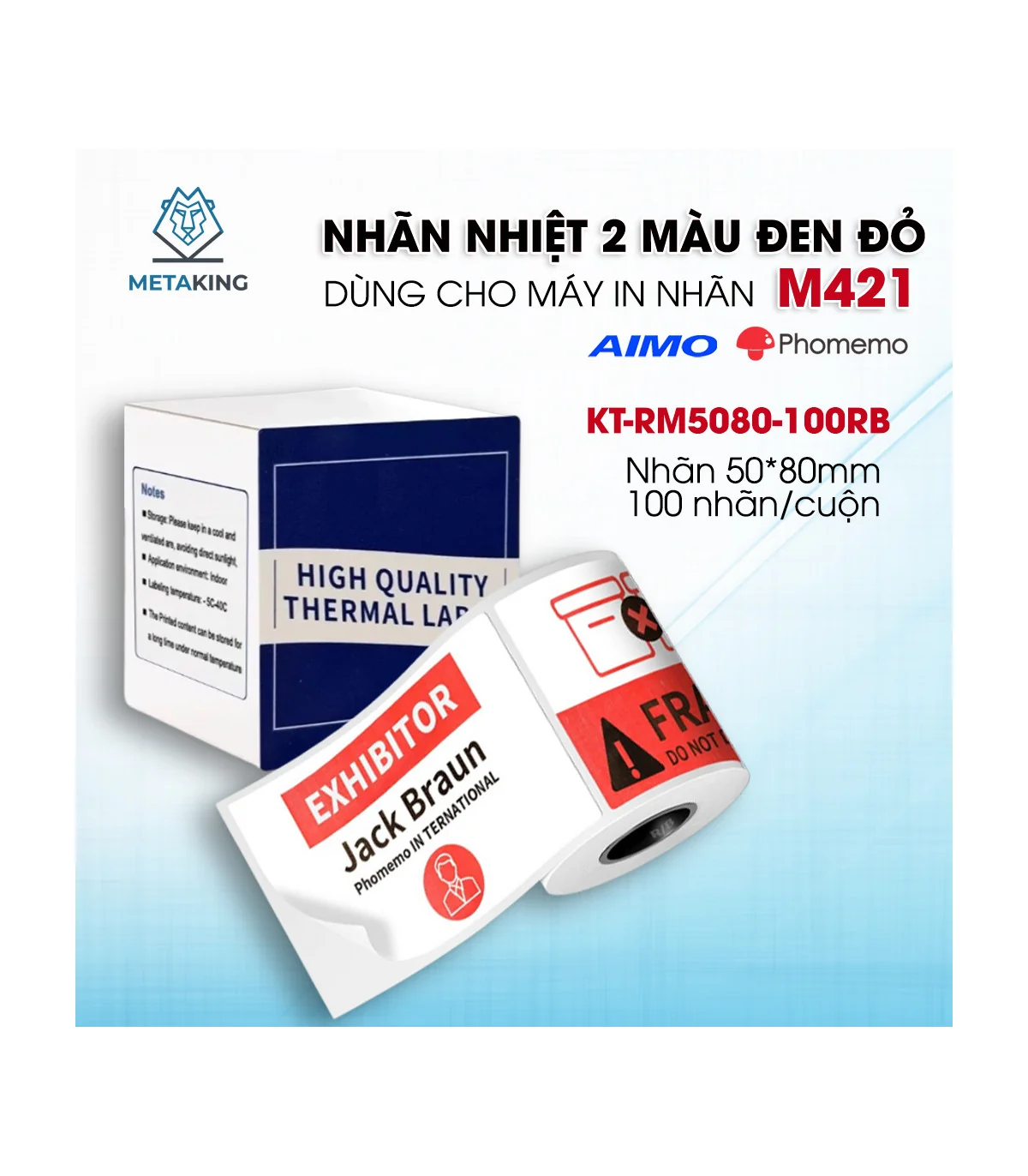 Nhãn Nhiệt KT-RM5080-100RB I Hai Màu Đỏ & Đen I Dùng Cho Máy M421 | ⓿❾❼❼❹❼❽❹❻❻ | METAKING