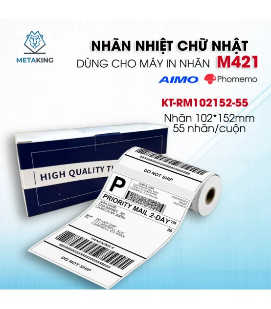 Nhãn Nhiệt 4x6 inch - 102x152mm dùng cho vận chuyển, địa chỉ, thư từ, bưu phẩm | ⓿❾❼❼❹❼❽❹❻❻ | METAKING