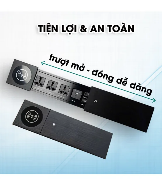 Ổ cắm điện âm bàn cao cấp MK102SB - Sạc ko dây 15W, 3 ổ cắm, 2 cổng sạc USC A/C, 1 Lan & 1 HDMI | ⓿❾❼❼❹❼❽❹❻❻ | METAKING