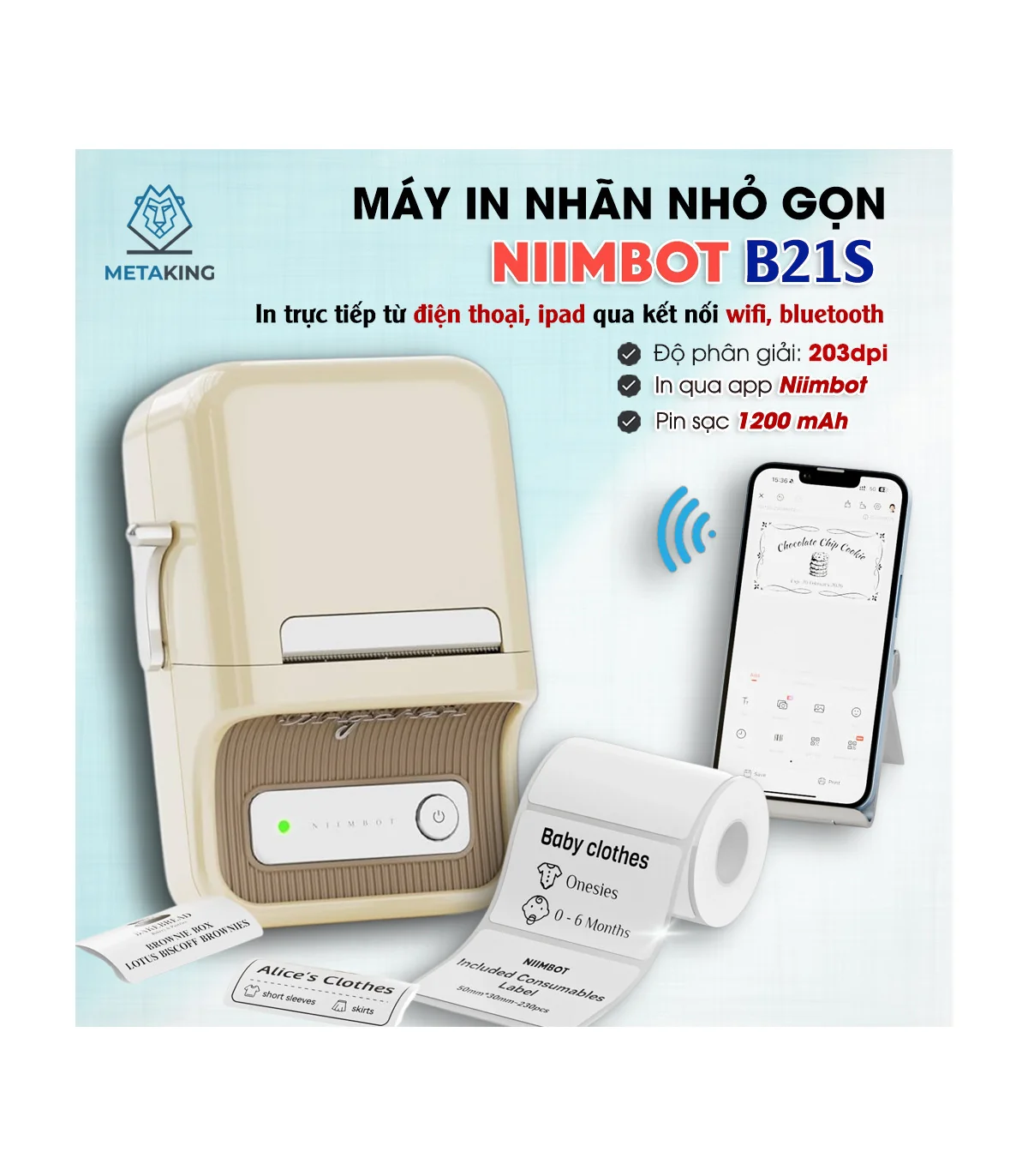 Máy in nhãn nhiệt Bluetooth NIIMBOT B21, lý tưởng cho gia đình, văn phòng và doanh nghiệp. | ⓿❾❼❼❹❼❽❹❻❻ | METAKING
