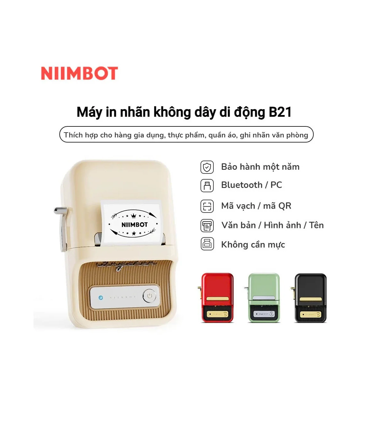 Máy in nhãn nhiệt Bluetooth NIIMBOT B21, lý tưởng cho gia đình, văn phòng và doanh nghiệp. | ⓿❾❼❼❹❼❽❹❻❻ | METAKING