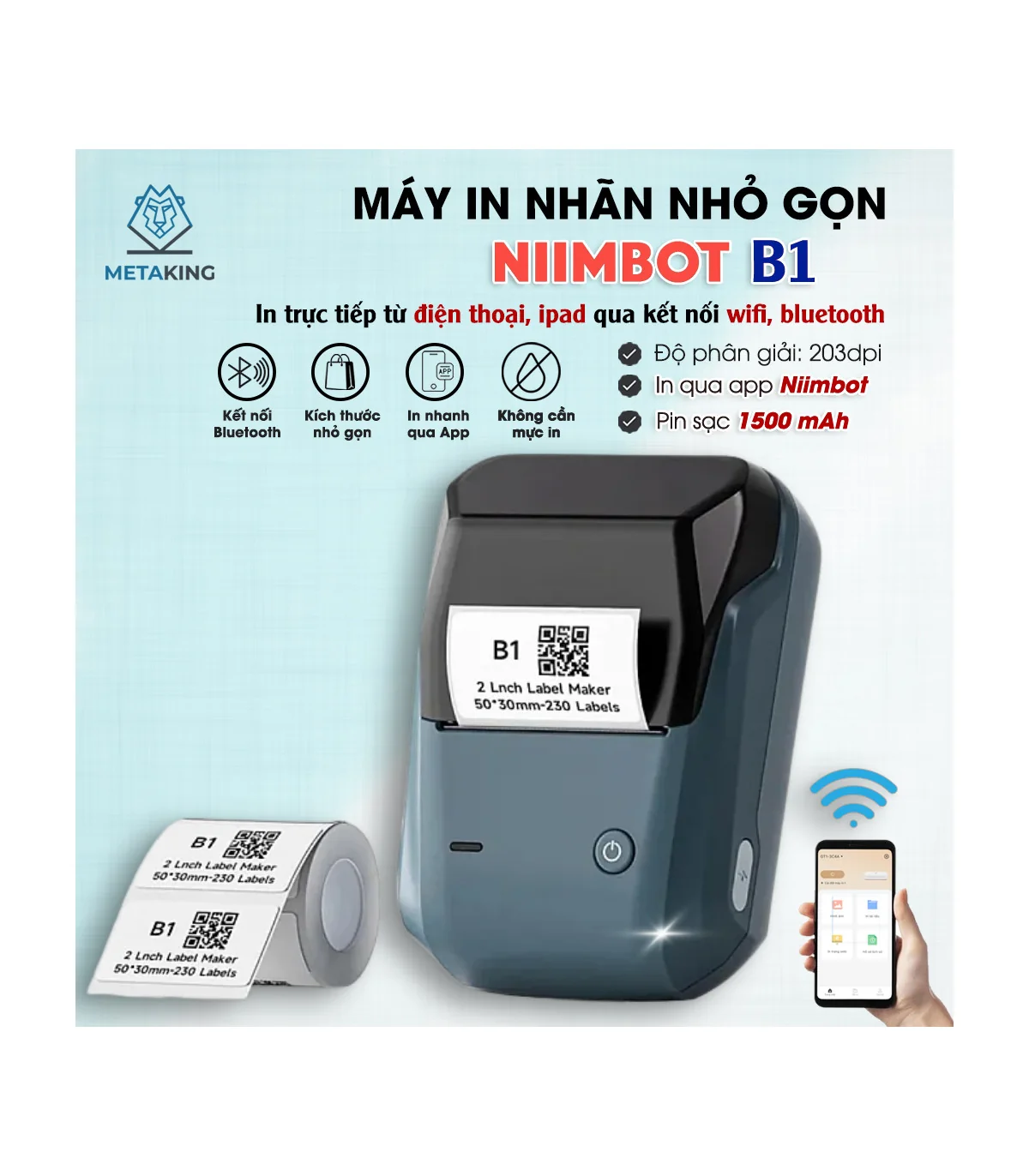 Máy in nhãn nhiệt Bluetooth NIIMBOT B1 | ⓿❾❼❼❹❼❽❹❻❻ | METAKING
