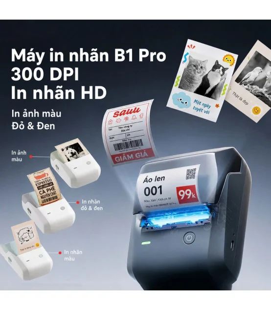 Máy in nhãn Niimbot B1 Pro – 300 Dpi - In 2 màu đỏ, đen | ⓿❾❼❼❹❼❽❹❻❻ | METAKING