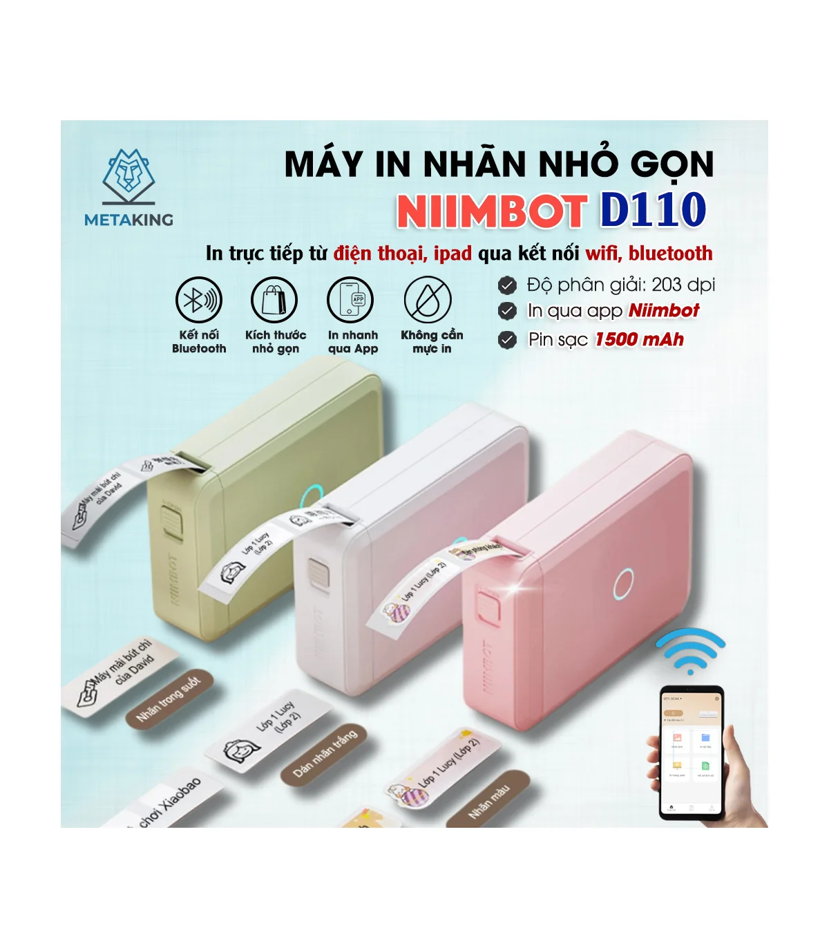 Máy in nhãn nhiệt Bluetooth NIIMBOT D110_M | ⓿❾❼❼❹❼❽❹❻❻ | METAKING