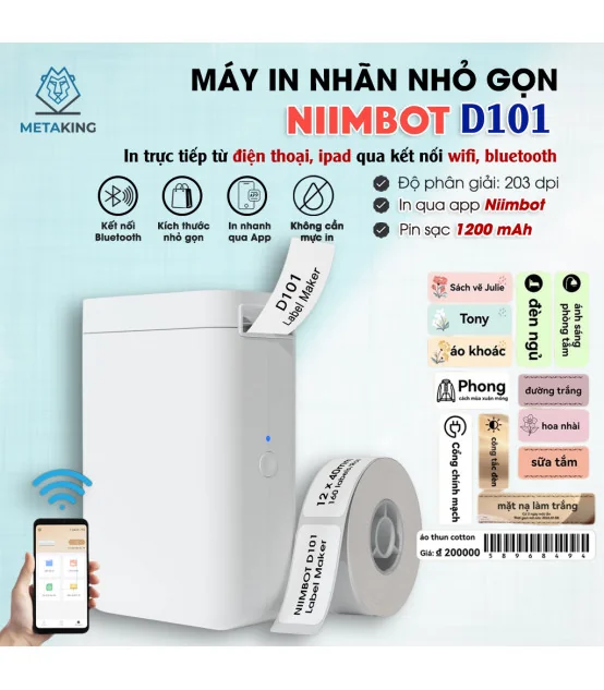 Máy in nhãn nhiệt Bluetooth NIIMBOT D101 | ⓿❾❼❼❹❼❽❹❻❻ | METAKING