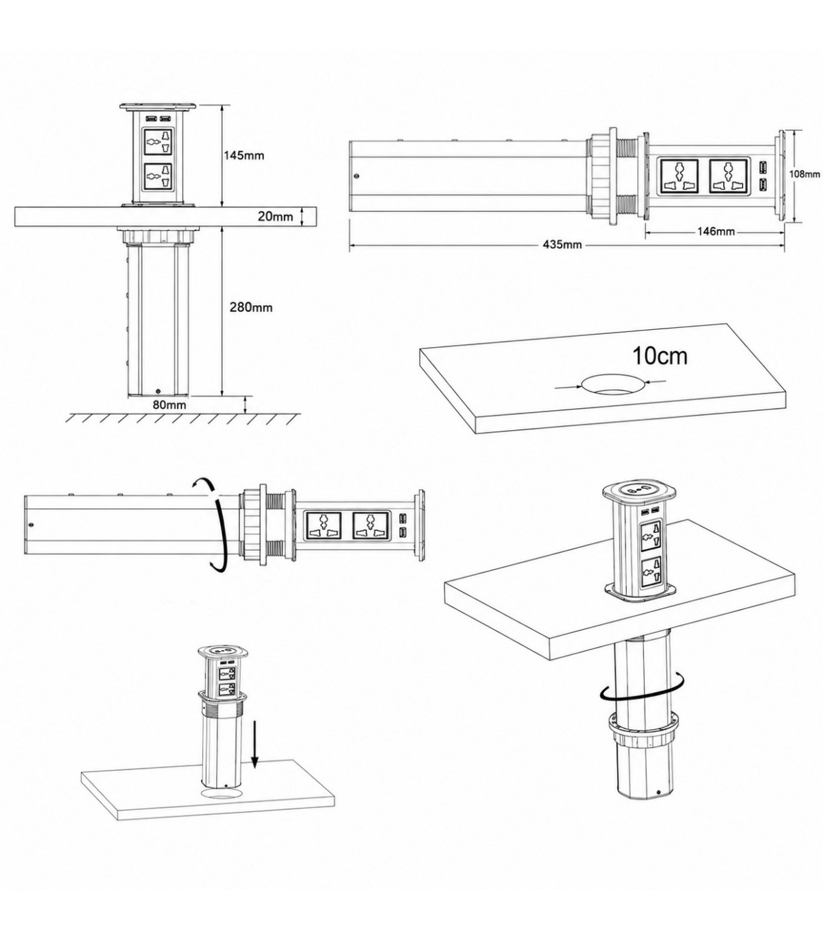 MK102ES Ổ Cắm Điện Âm Bàn Tích Hợp Sạc Không Dây 15W  - 04 Cổng Cắm - 02 USB A/C | ⓿❾❼❼❹❼❽❹❻❻ | METAKING