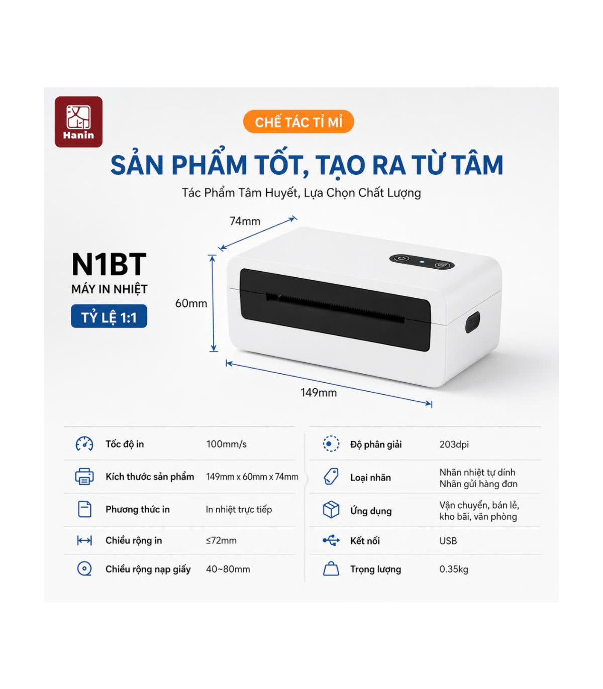 Máy In Đơn Hàng HPRT N1BT Khổ A7 In Nhiệt Bluetooth | ⓿❾❼❼❹❼❽❹❻❻ | METAKING