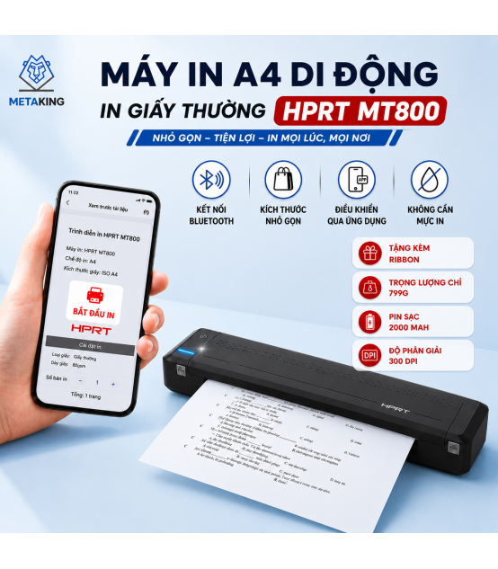 Máy in nhiệt di động HPRT MT800 Bluetooth | ⓿❾❼❼❹❼❽❹❻❻ | METAKING
