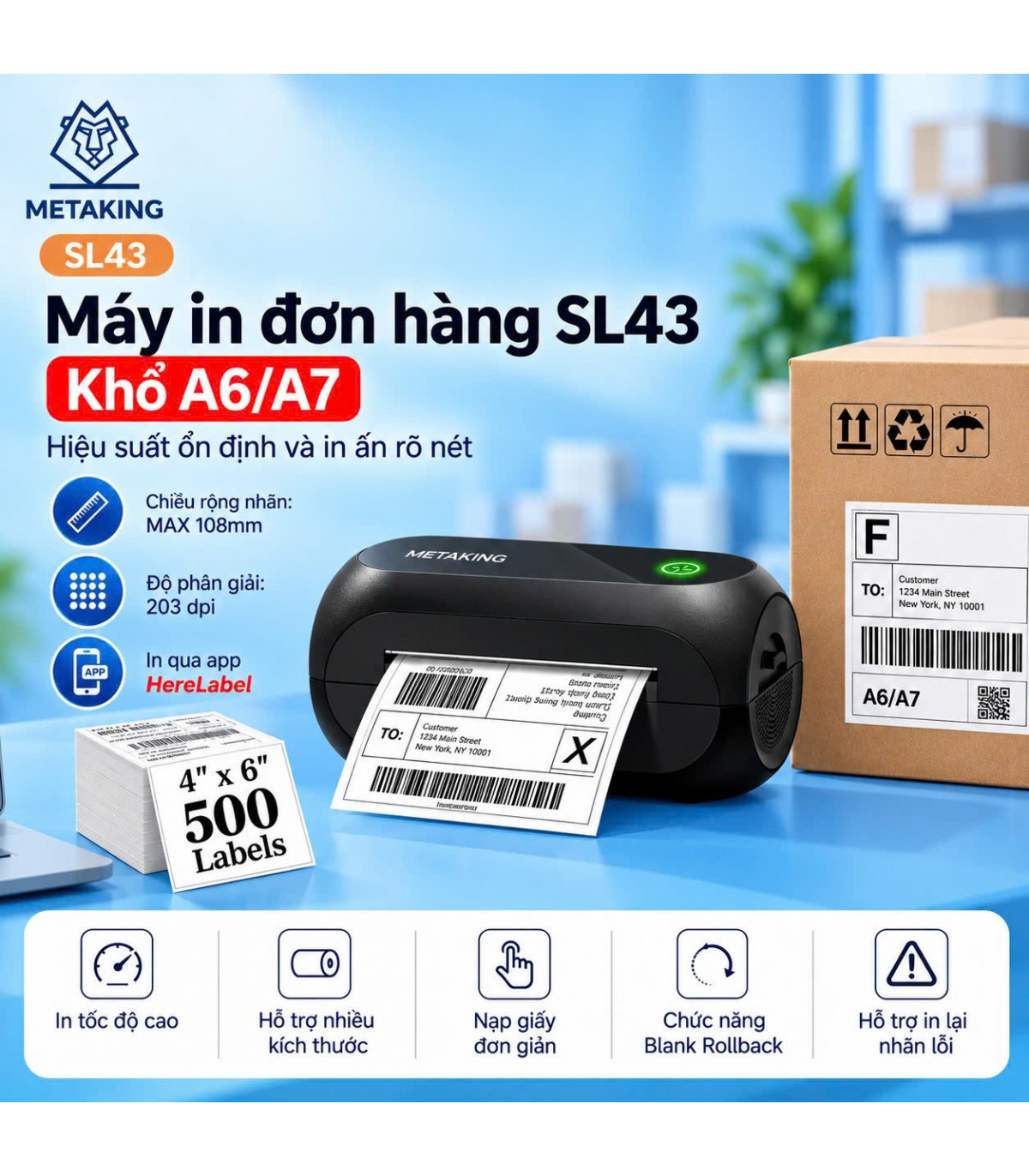 Máy In Đơn Hàng HPRT SL43 Khổ A6/A7 | ⓿❾❼❼❹❼❽❹❻❻ | METAKING