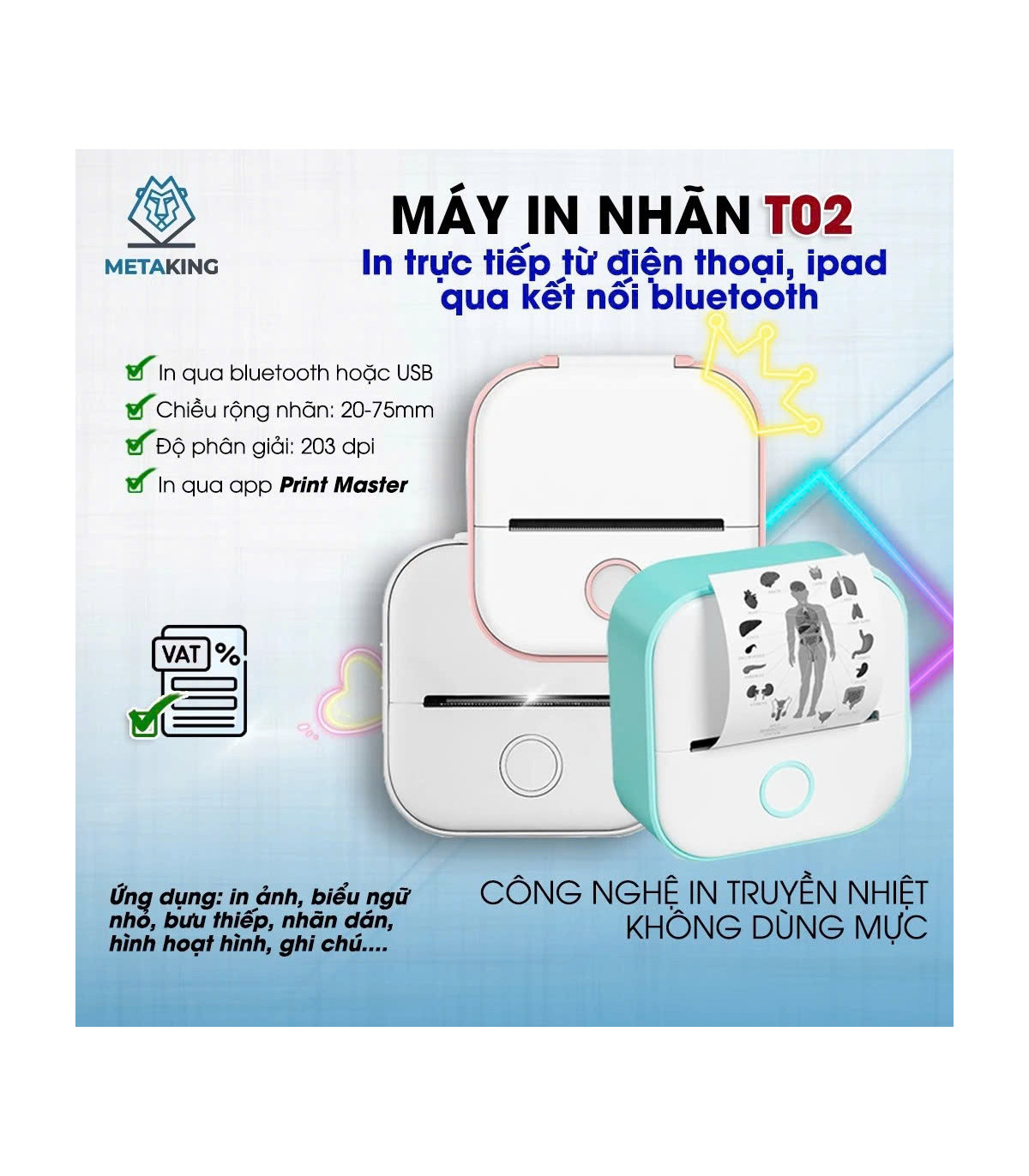 Máy In Nhiệt Aimo T02 Kết Nối Bluetooth Cho Điện Thoại Android IOS, In Kiotviet | ⓿❾❼❼❹❼❽❹❻❻ | METAKING
