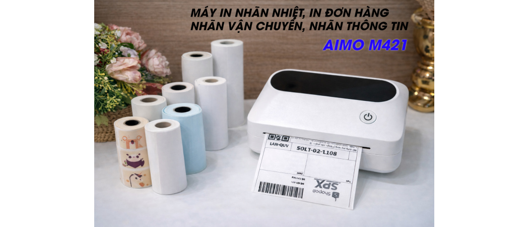 AIMO M421 - MÁY IN NHÃN NHIỆT, IN ĐƠN HÀNG, IN NHÃN THÔNG TIN, NHÃN VẬN CHUYỂN, MÃ VẠCH