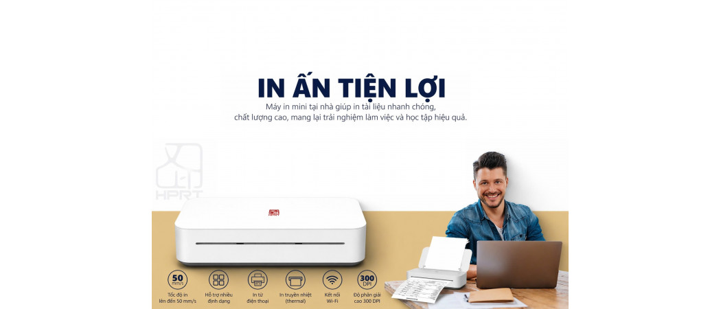 Máy in nhiệt không mực HPRT GT1 dành cho gia đình, kết nối Wi-F, độ phân giải cao 300DPI