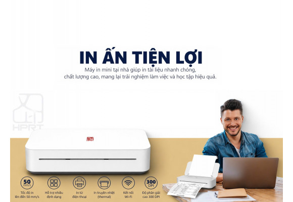 Máy in nhiệt không mực HPRT GT1 dành cho gia đình, kết nối Wi-Fi, độ phân giải cao 300DPI
